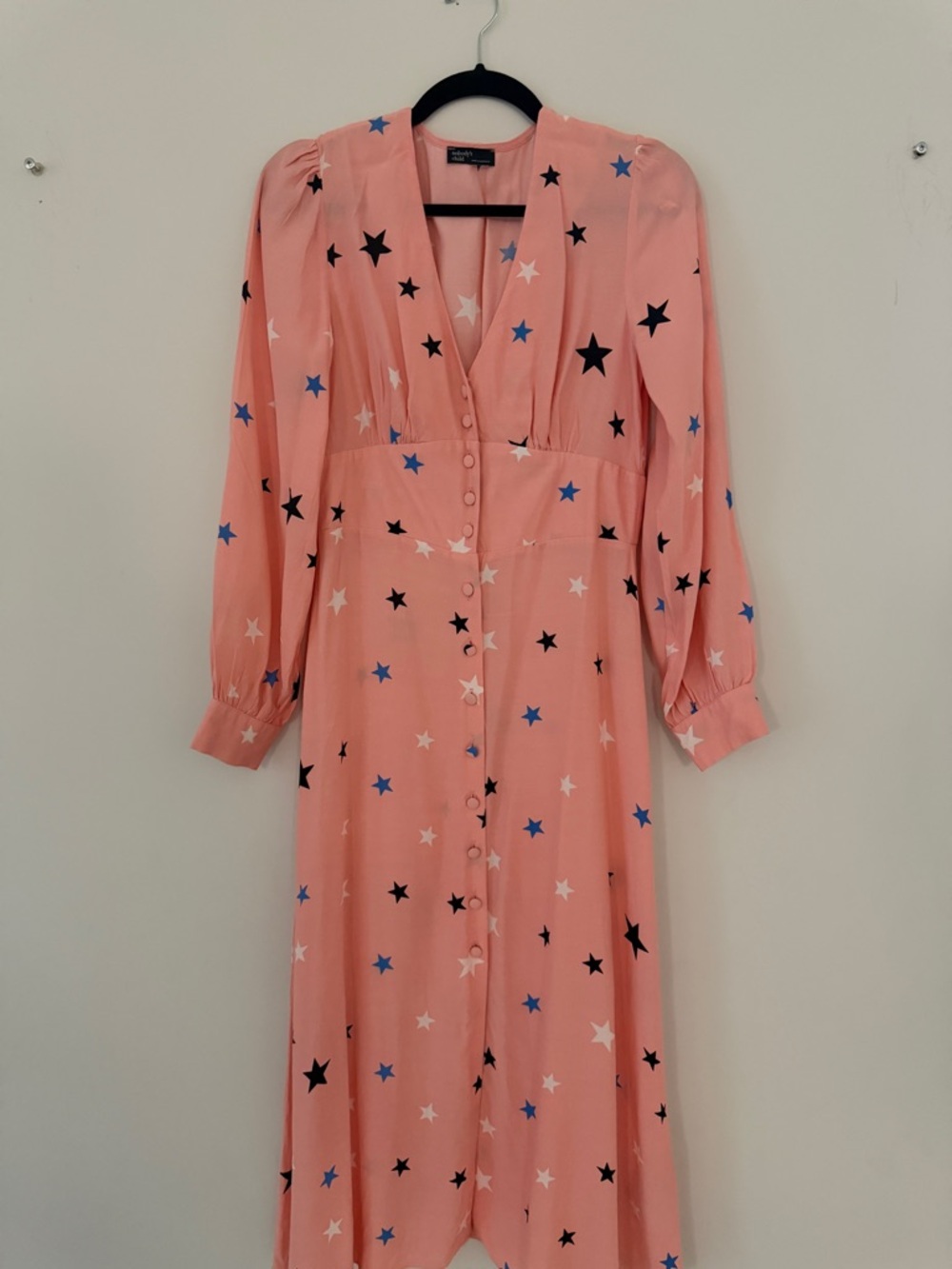 Women's Pink Star-Print Button-Front Midi Dress